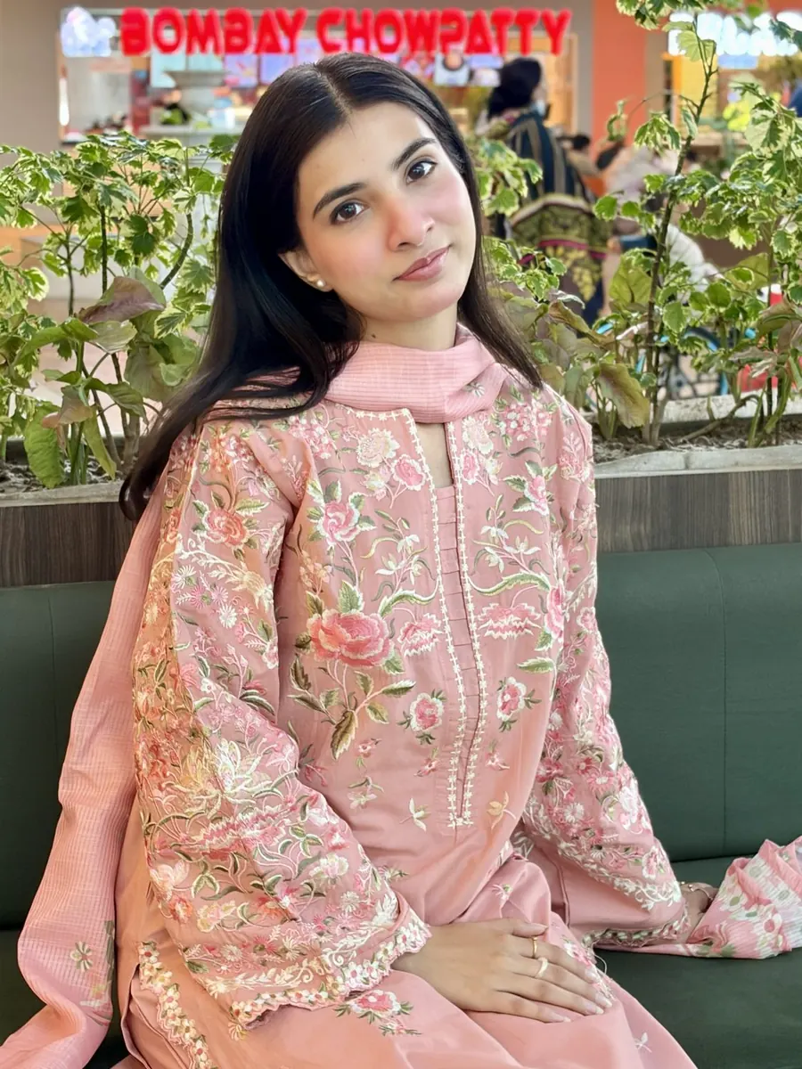 Ateeqa in a blush embroidered suit